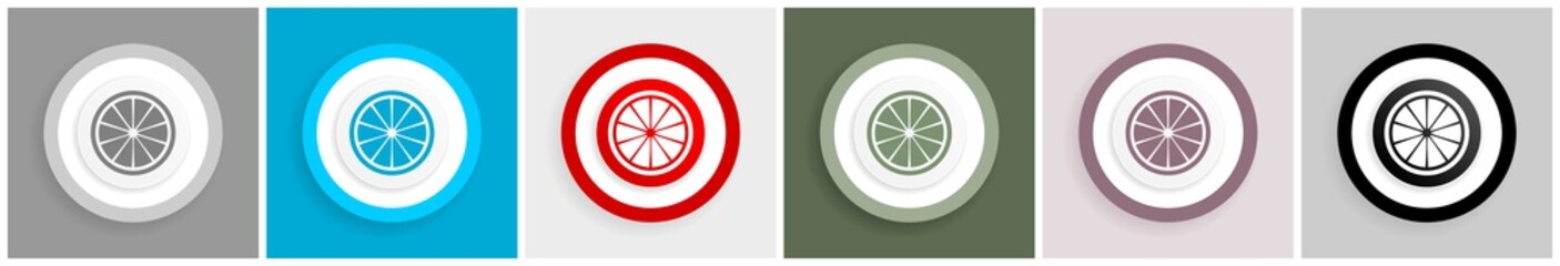 Fototapete - Lemon, fruit, fresh citrus icon set, colorful flat design vector illustrations in 6 options for web design and mobile applications