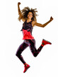 © snaptitude - one african mixed race mature woman cardio dancer dancing fitness exercises in studio isolated on white background