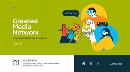 Wall Mural - Landing page template of Social media marketing. Modern flat design concept of web page design for website and mobile website. Easy to edit and customize. Vector illustration
