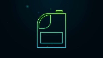 Sticker - Glowing neon line Canister for motor machine oil icon isolated on black background. Oil gallon. Oil change service and repair. Engine oil sign. 4K Video motion graphic animation