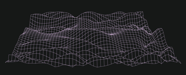 Poster - Abstract technology background with warped and distorted grid. Vaporwave and synthwave style illustration like in old video arcade games.
