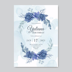 Happy birthday invitation card template with watercolor floral bouquet