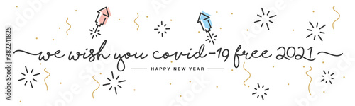 Fotomural We wish you Covid-19 free 2021 Happy New Year handwritten lettering tipography r