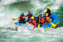 Rafting Through White Water Rapids On The Karnali River In West Nepal