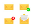 © r2dpr - Mail icon. Envelope sign. Email icon. Open mail. Document. Paper. Letter icon. Mailbox. Contact form. Email notification. Open letter. Incoming message. Verified mail. Check mark symbol. Sent letter.