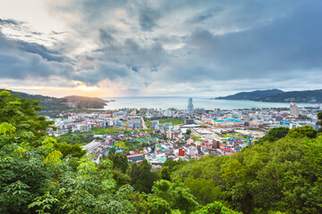 Wall Mural - Landscape city view with sunset in Phuket, Thailand.