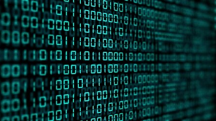 Technical environment programming, binary code in the future. Modern technology hex code concept. 3D render of a digital abstract background. Cryptocurrency and bitcoin concept