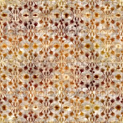 Seamless modern sepia brown flower blockprint print. Grunge watercolor texture floral background. Worn mottled washed out pattern textile fabric. Painterly blur linen fall all over print 