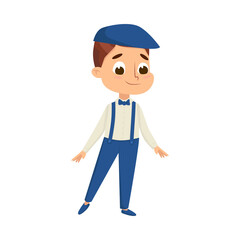 Poster - Little Boy in Elegant Clothes and Cap, Cute Boy Wearing Dress up Clothes Cartoon Style Vector Illustration