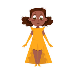 Sticker - Beautiful African American Little Girl in Elegant Dress, Cute Kid Wearing Nice Clothes Cartoon Style Vector Illustration