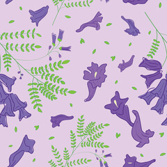 Seamless pattern with jacaranda flowers - Spring season - Gift wrapping, Textile design