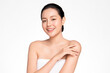 © kitthanes  - Beautiful young asian woman with clean fresh skin on white background, Face care, Facial treatment, Cosmetology, beauty and spa, Asian women portrait