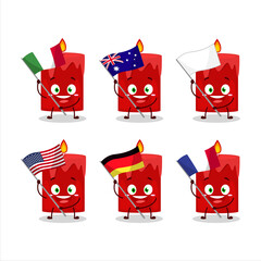 Canvas Print - Red candle cartoon character bring the flags of various countries