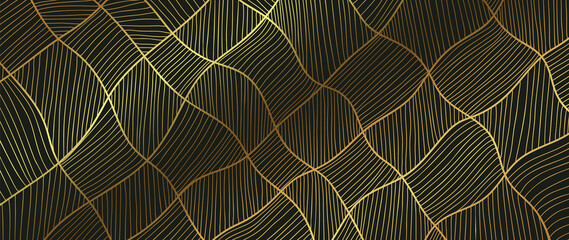  Gold lines background vector. Luxury pattern design with abstract shape and golden texture. Modern wallpaper design for print, cover, wall art, fabric  and banner background.