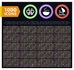 Wall Mural - Set of 1000 High Quality Solid Icons on Colorful Buttons . Isolated Vector Elements