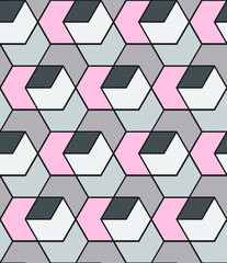 Wall Mural - Modern abstract hexagonal repeating pattern in pink, greys and browns, geometric vector illustration