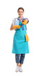 © Pixel-Shot - Young woman with cleaning supplies on white background