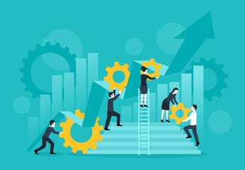 Successful business strategy management concept - people group holding chart arrow with growing up direction - vector concept for illustration of business growth, profit, wealth, success