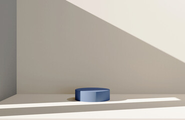 Wall Mural - blue podium in sunlight, mock up for product. 3d render.