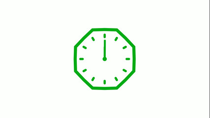 Green color counting down 12 hours clock icon on white background,clock