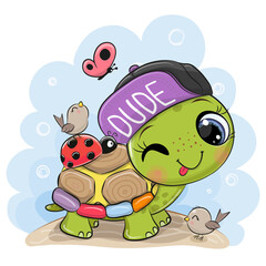 Sticker - Turtle with ladybug on the meadow