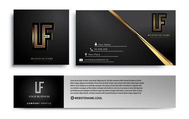 initial letter LF logotype company name colored gold elegant design. Vector sets for business identity on black background.