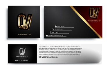 initial letter QV logotype company name colored gold elegant design. Vector sets for business identity on black background.