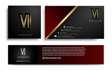 initial letter VI logotype company name colored gold elegant design. Vector sets for business identity on black background.