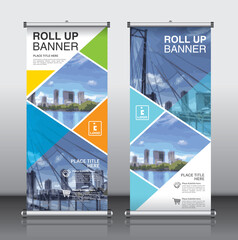 roll up brochure flyer banner design vertical template vector, abstract geometric background, modern x-banner and flag-banner,rectangle size.