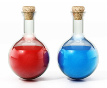 Health And Mana Potions Isolated On White Background. 3D Illustration