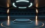 Fototapeta Przestrzenne - Futuristic Sci Fi Empty Stage neon. 3d rendering