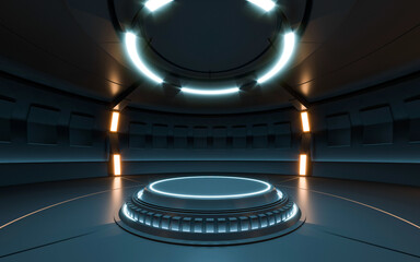 Wall Mural - futuristic sci fi empty stage neon. 3d rendering