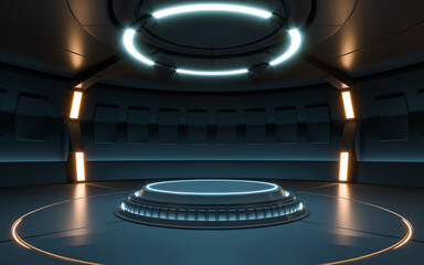 Futuristic Sci Fi Empty Stage neon. 3d rendering