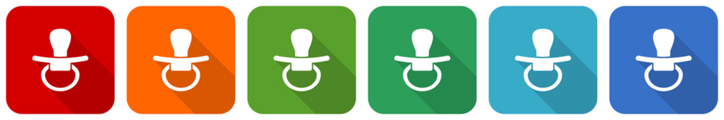 Poster - Pacifier, nipple icon set, flat design vector illustration in 6 colors options for webdesign and mobile applications
