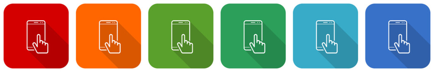 Leinwandbilder - Smartphone, mobile phone icon set, flat design vector illustration in 6 colors options for webdesign and mobile applications