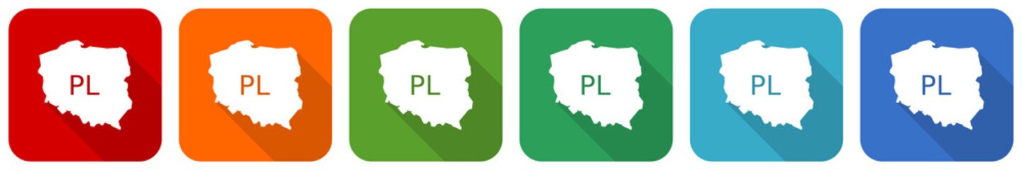 Fototapete - Map of Poland icon set, flat design vector illustration in 6 colors options for webdesign and mobile applications