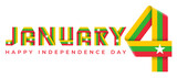 Fototapeta Londyn - January 4, Myanmar Independence Day congratulatory design with Myanmar flag elements.