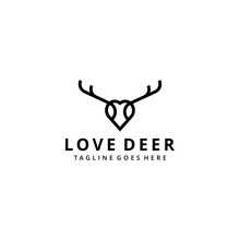 Illustration Creative Modern Deer With Heart Or Love Sign Logo Template Silhouette Vector 