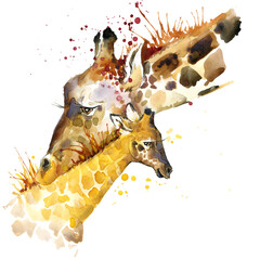 Giraffe watercolor hand drawn illustration.