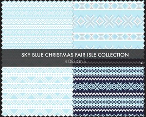 Sky Blue Christmas Fair Isle Seamless Pattern Collection