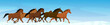 Vector illustration of wild horses. They gallop across a meadow in winter. Panorama banner