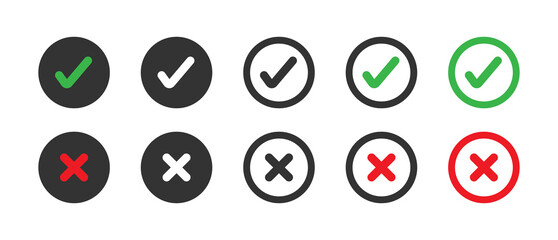 Vector set of green checkmarks and red crosses