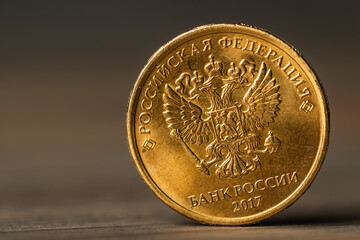 Wall Mural - Russian ruble coin on desk.