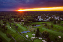Aerial Sunset Over Golf Course In Woodbridge New Jersey