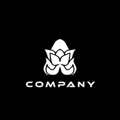 Logo design template, with luxury lily ornamental flower icon in black and white