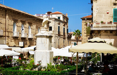 Italy. The center of Tropea with a statue