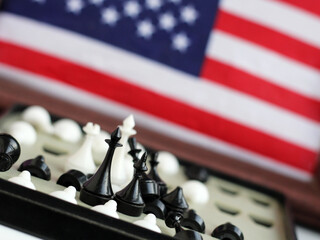 Chess and american flag so close