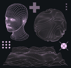 Aufkleber - Low poly 3D head, human face structure made of grid. Biometrics, Facial Recognition and Cyber Security concept.
