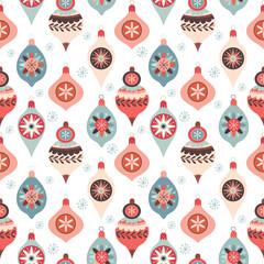 Wall Mural - christmas seamless pattern with decorative christmas balls, white background