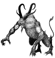 demon devil damn monster fiend of hell nightmare creature from the underworld a beast with horns and a goat beard